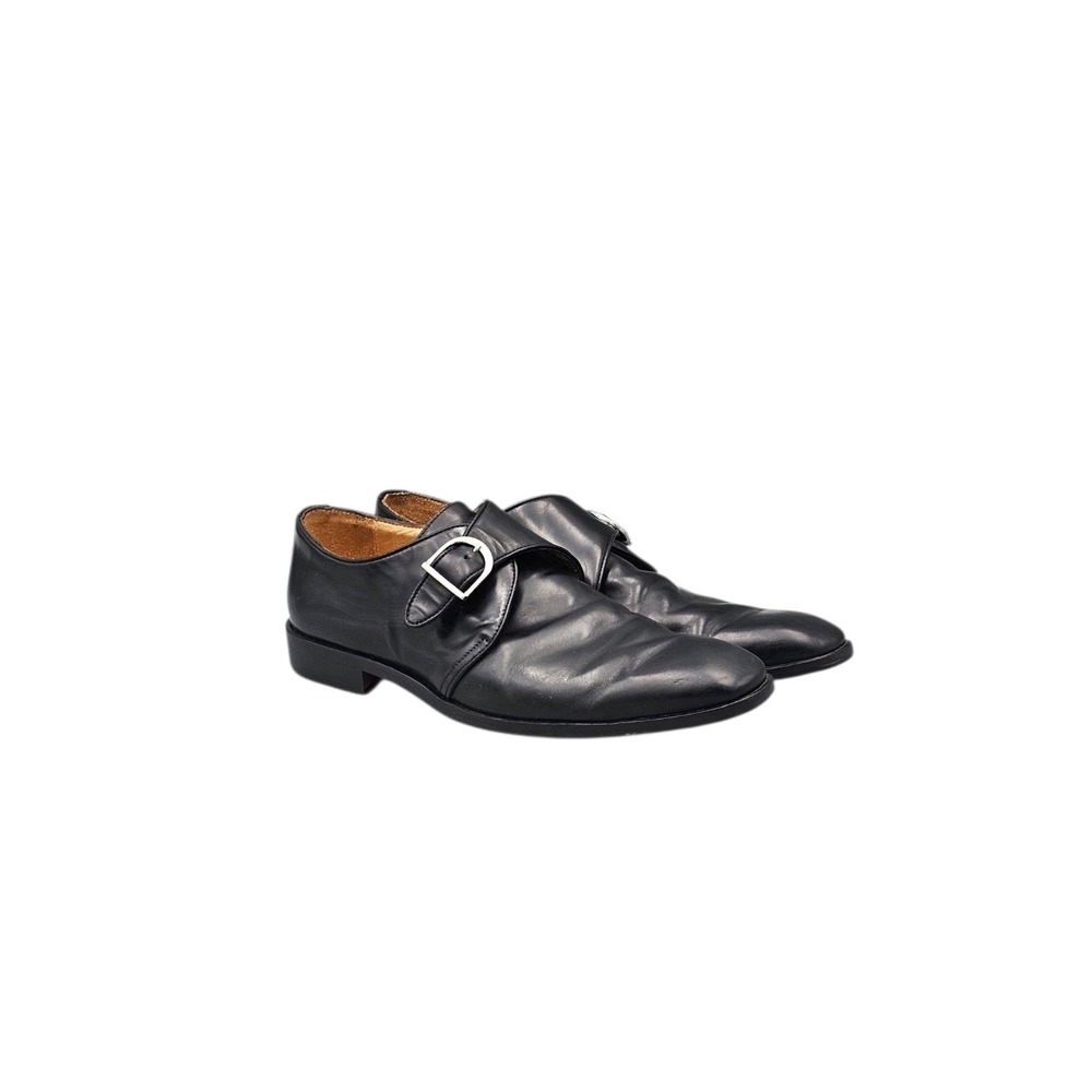 Saks Fifth Avenue Mens 8.5 M Black Leather Felix Monk Strap Dress Shoes Italy